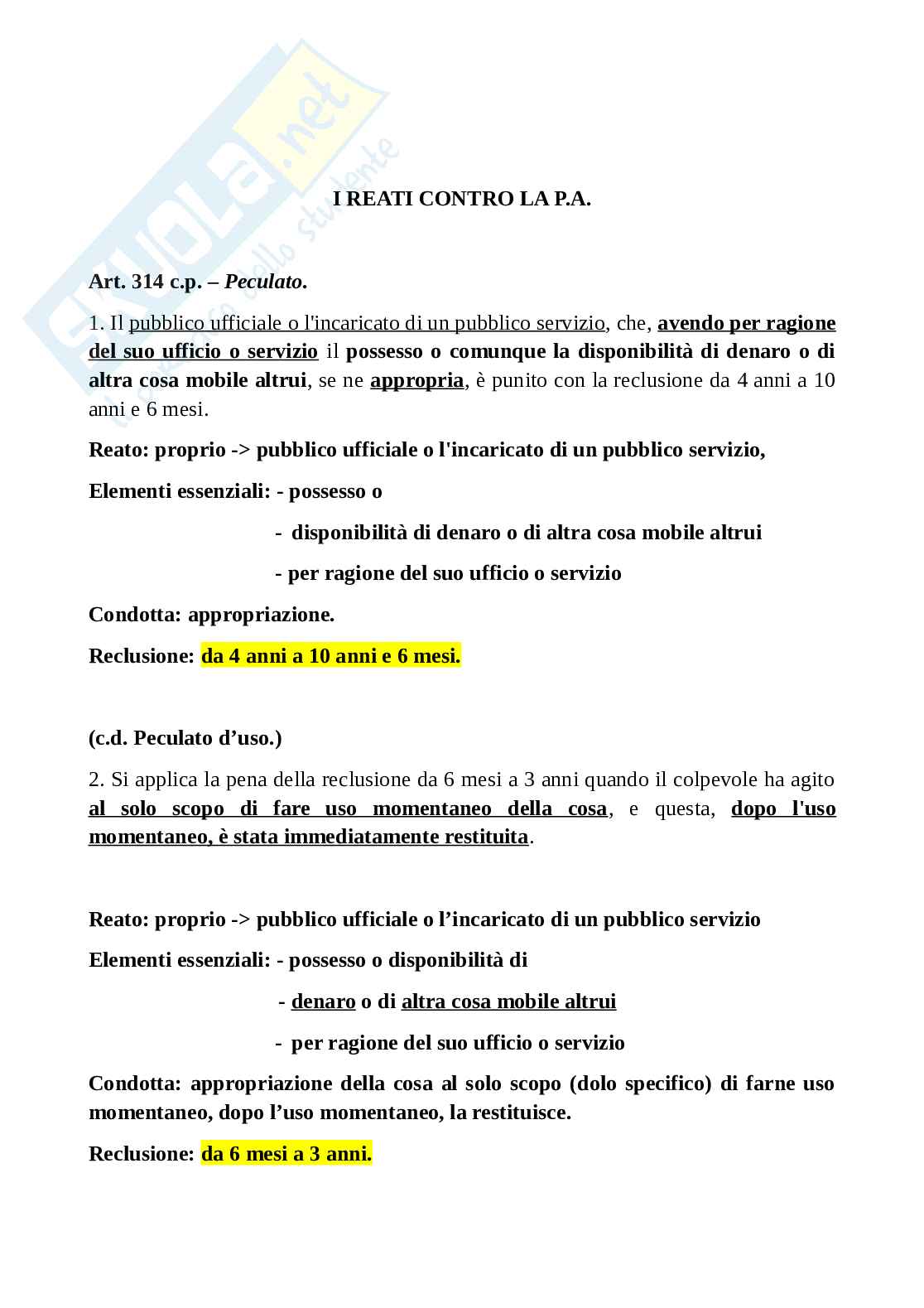 Reati contro la P.A. Pag. 1