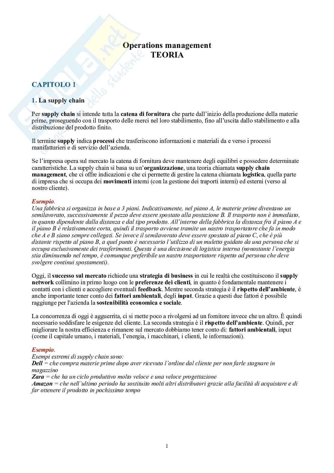Operations Management – Teoria completa in 8 capitoli (stabilimento, layout, qualità) Pag. 1
