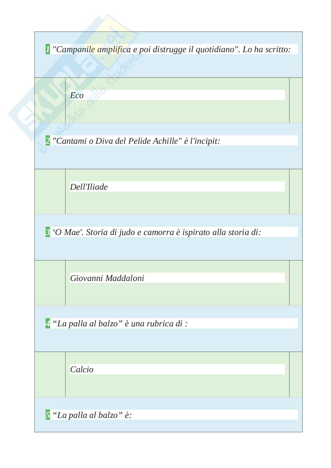 Tutte le 800 domande e risposte esame di Lettura e sport - 140 Pagine - Aggiornate a Novembre 2022 Pag. 1