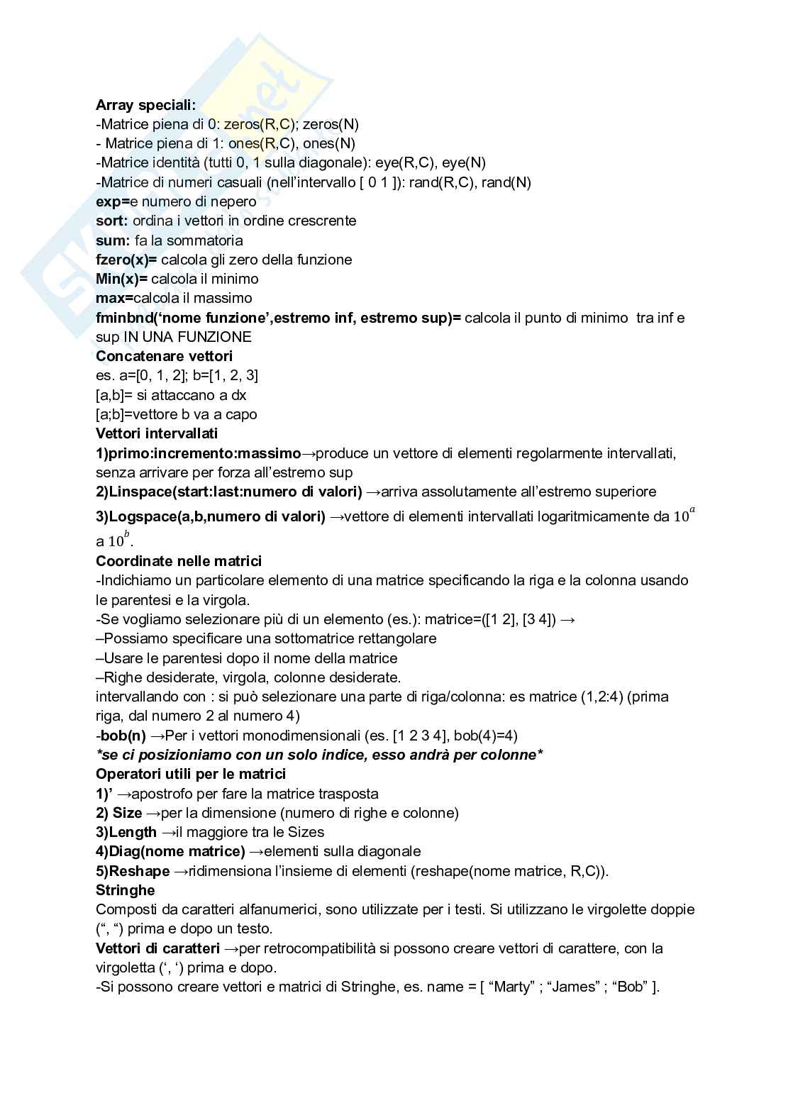 Appunti sui comandi Matlab Pag. 1