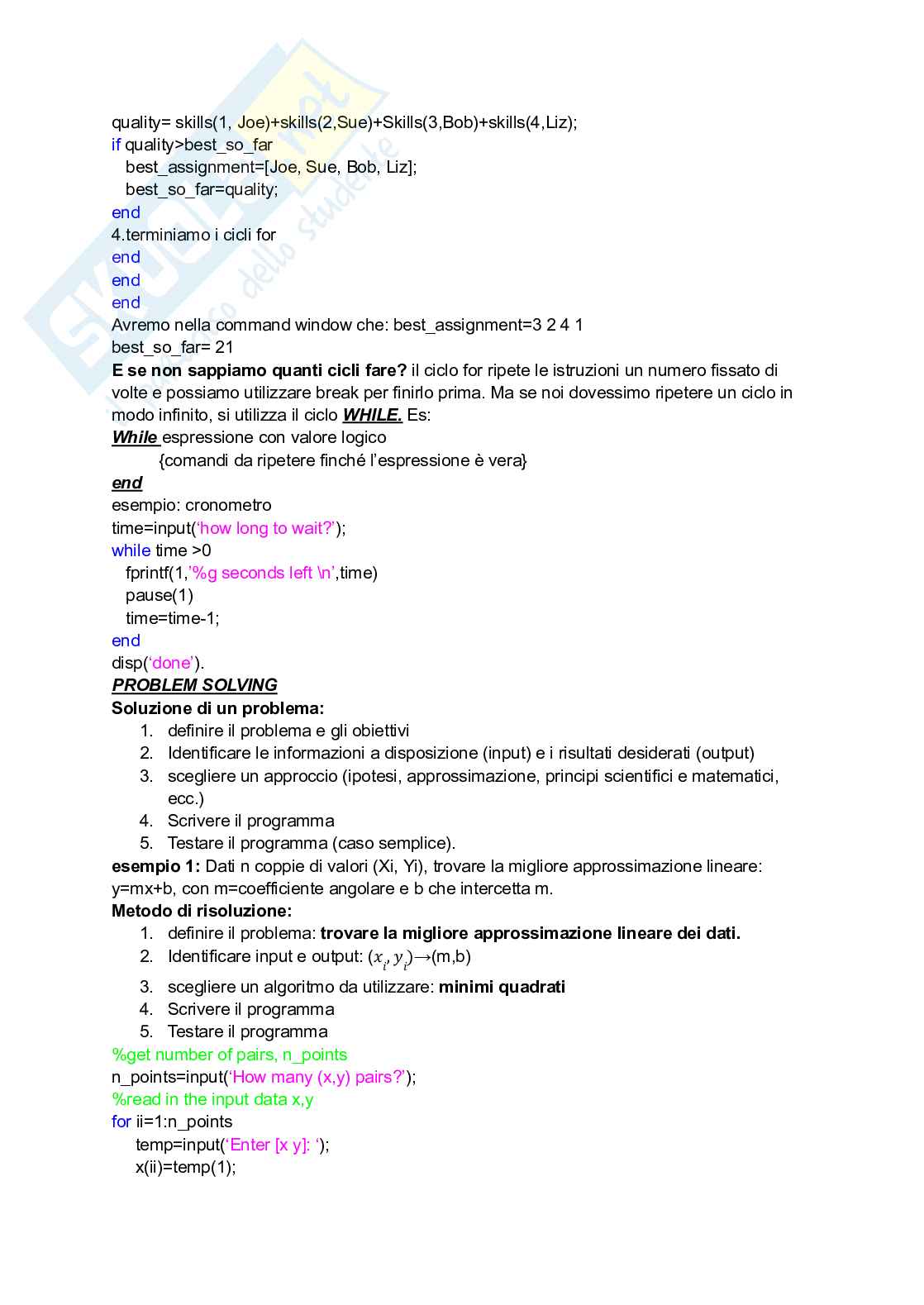 Appunti sui comandi Matlab Pag. 11