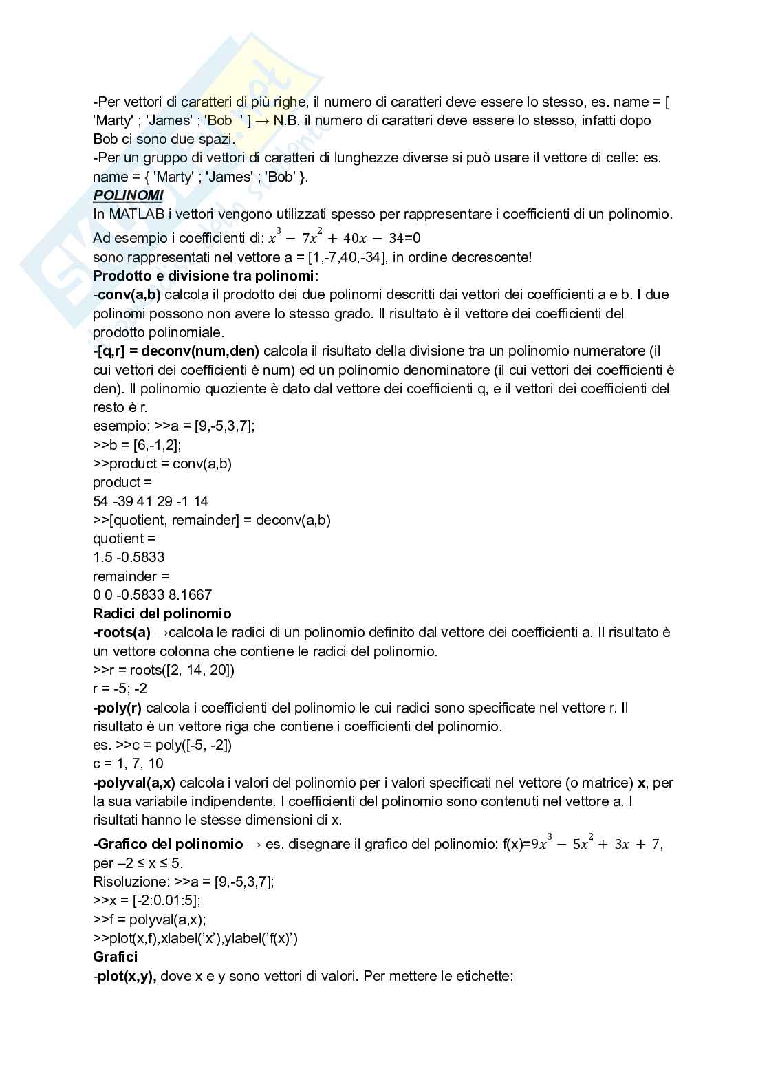 Appunti sui comandi Matlab Pag. 2