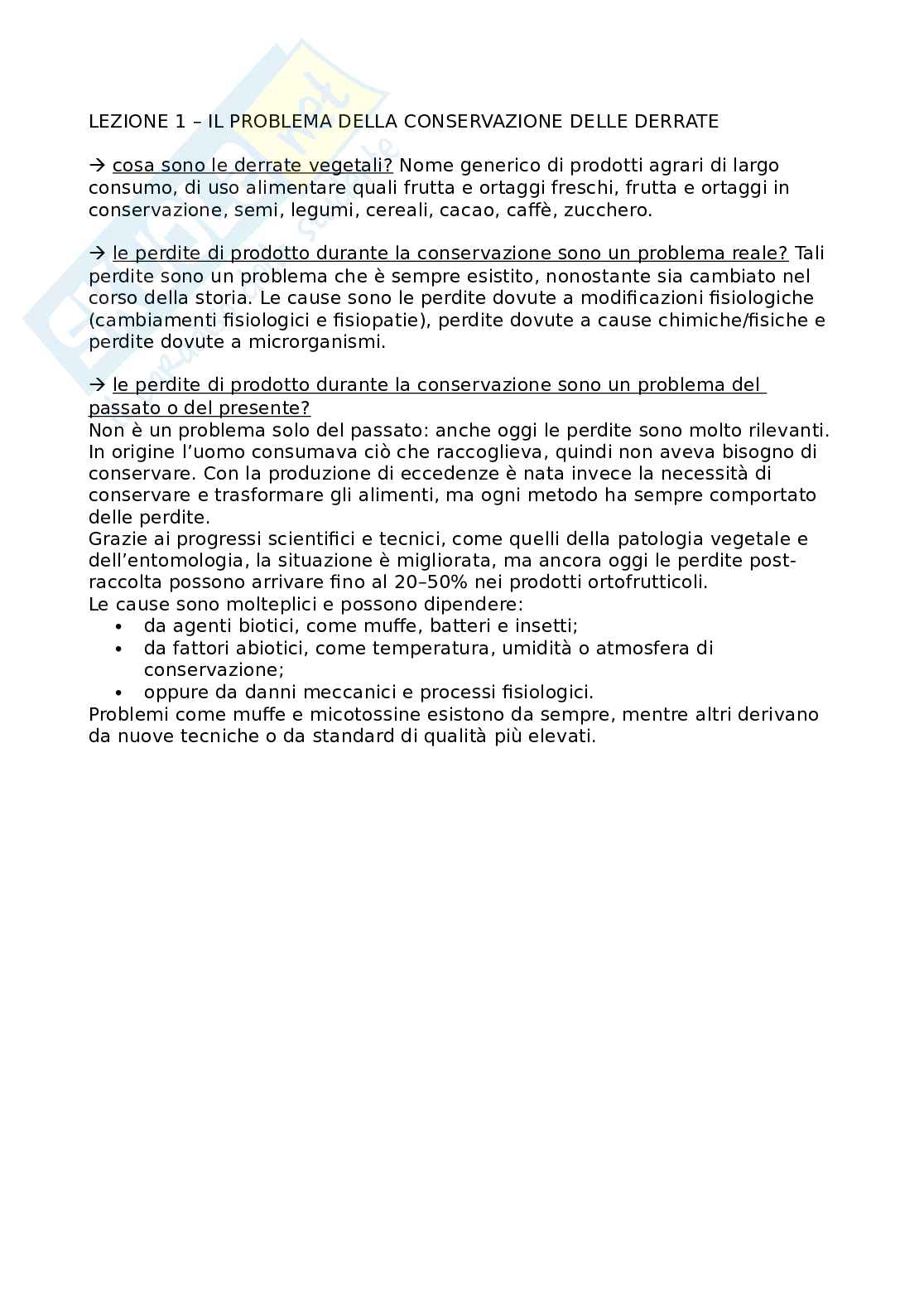 Appunti di patologia delle derrate vegetali  Pag. 1