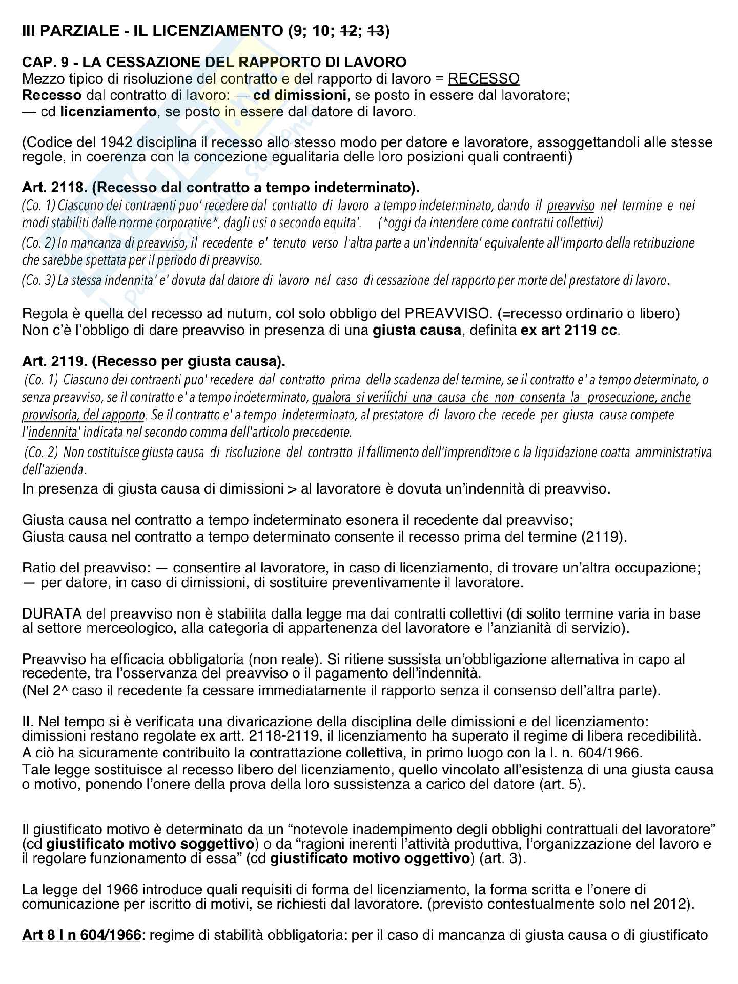 Appunti Diritto del lavoro - licenziamenti, 3ª parte Pag. 1