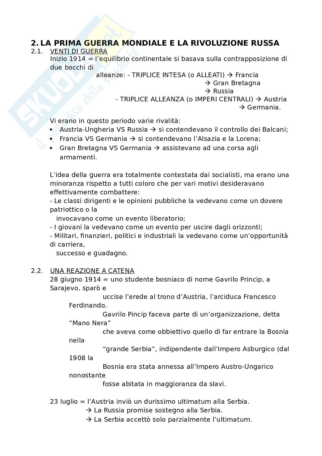 Prima Guerra Mondiale e Rivoluzione russa Pag. 1