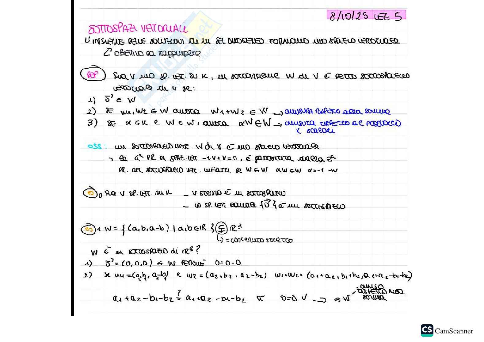 Sottospazi vettoriali, insieme di generatori e base  Pag. 1