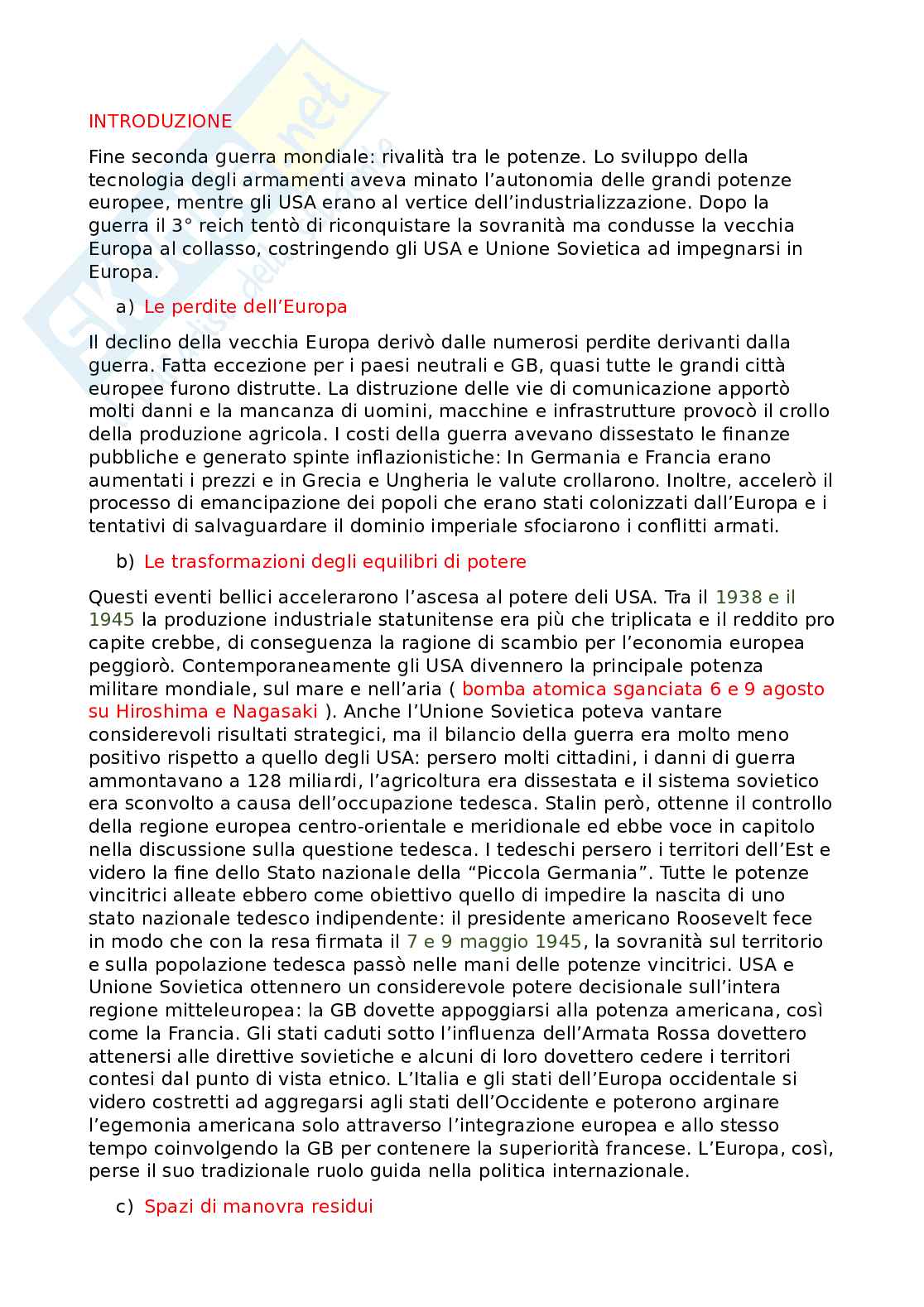 Riassunto esame Storia dell'integrazione europea, prof. Rapone, libro consigliato Storia del mondo, vol. 6 Pag. 1