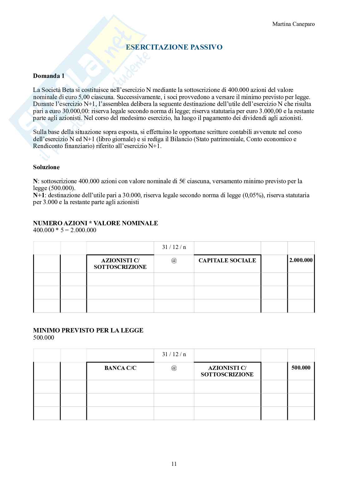 Ragioneria – Parte 3 – 8 appelli d'esame svolti + esercitazioni attivo e passivo Pag. 11