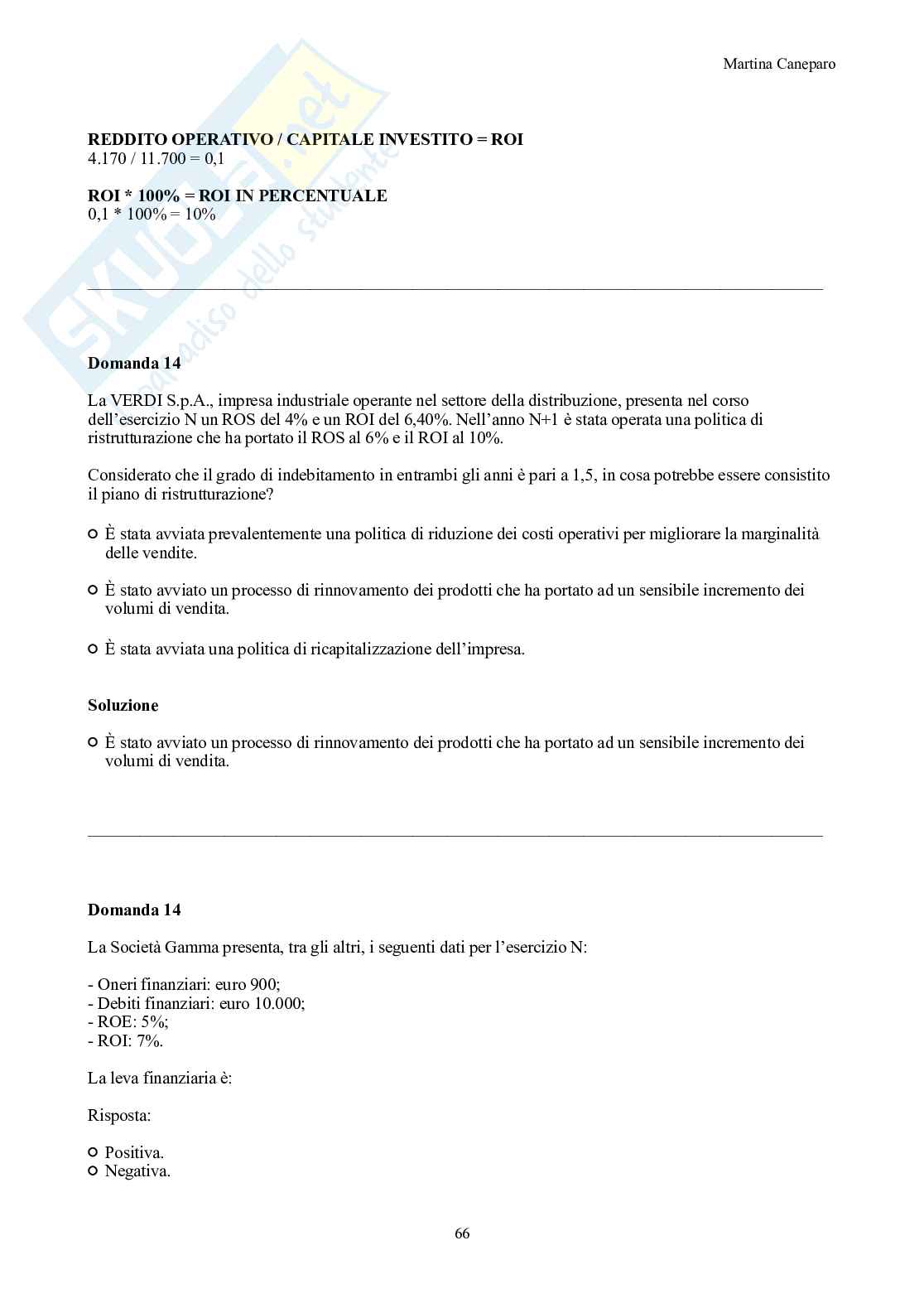 Ragioneria – Parte 3 – 8 appelli d'esame svolti + esercitazioni attivo e passivo Pag. 66
