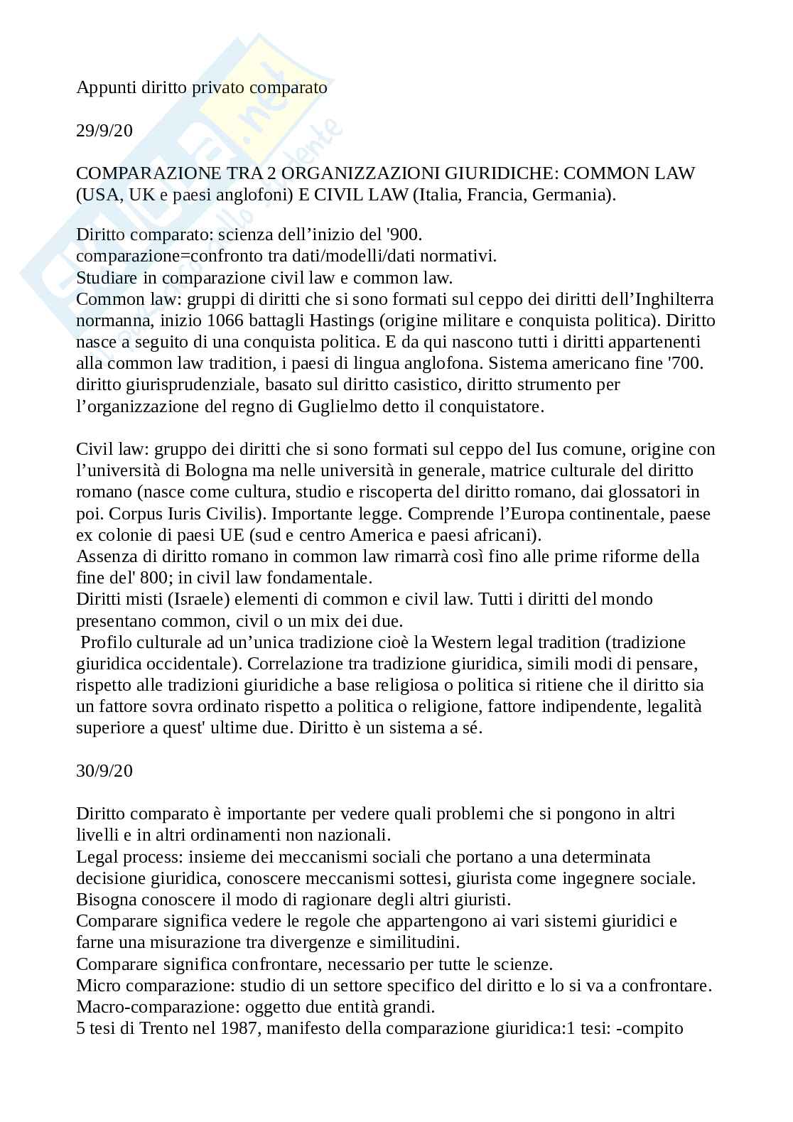 Appunti di Diritto privato comparato Pag. 1