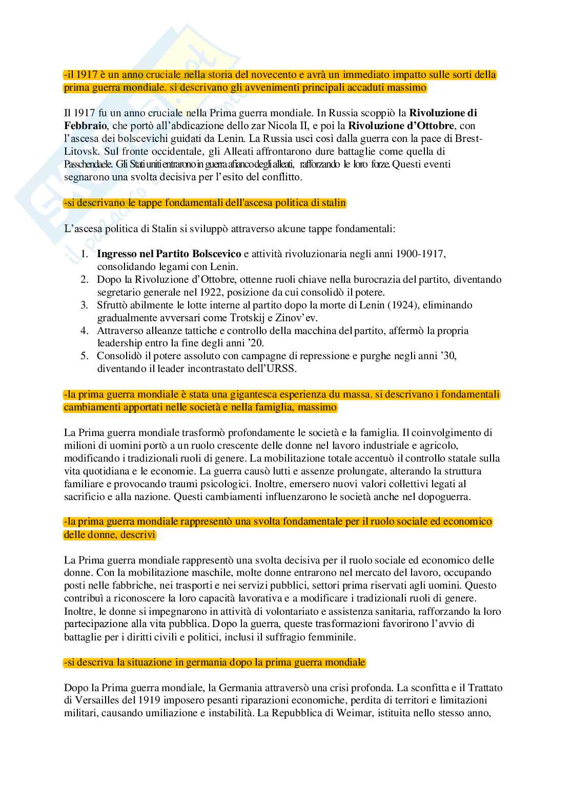 Risposte domande aperte Storia contemporanea aggiornate 2026  Pag. 6