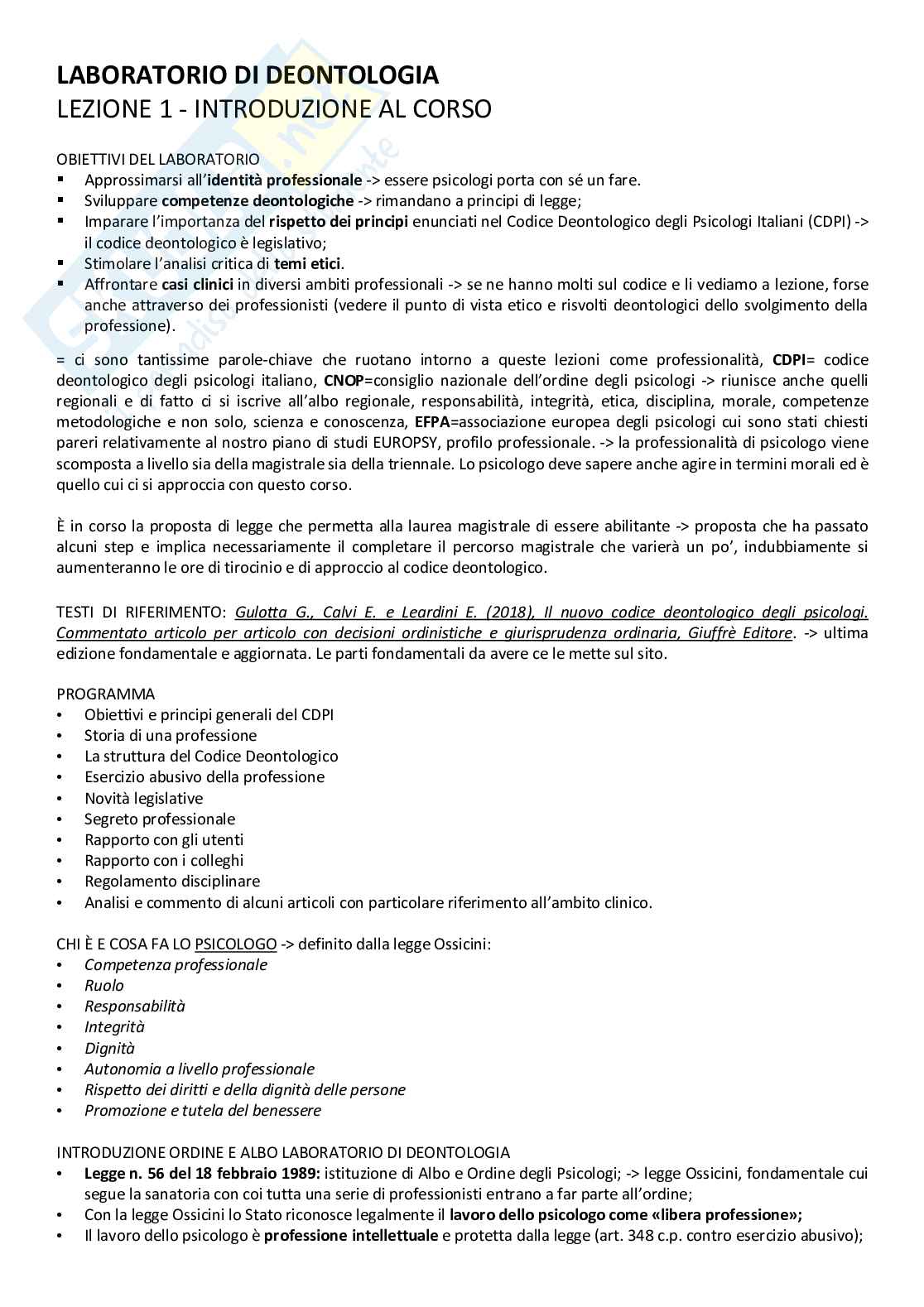 Laboratorio di deontologia Pag. 1