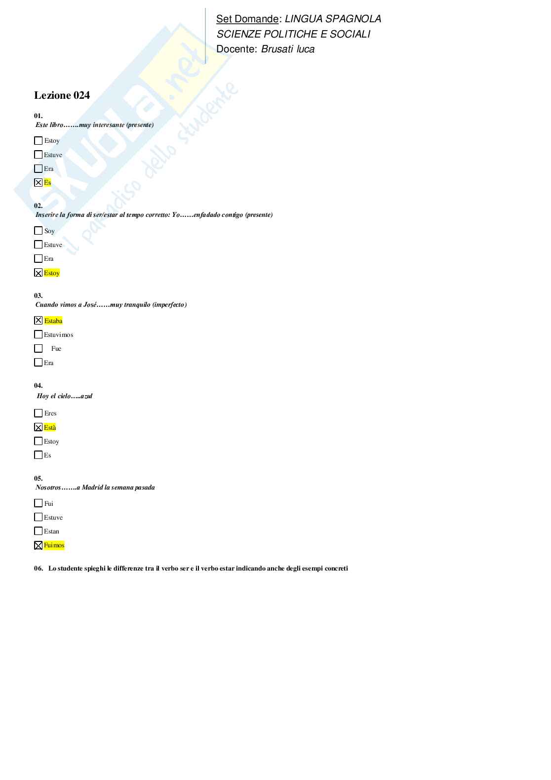 Risposte domande chiuse Lingua spagnola aggiornate 2024  Pag. 16