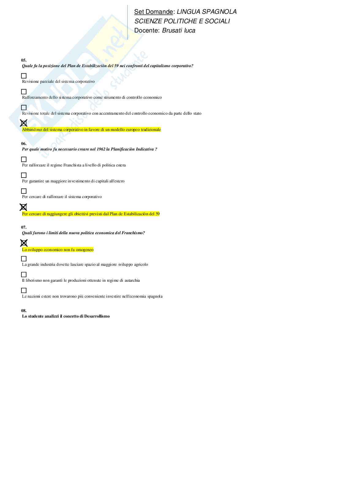Risposte domande chiuse Lingua spagnola aggiornate 2024  Pag. 36