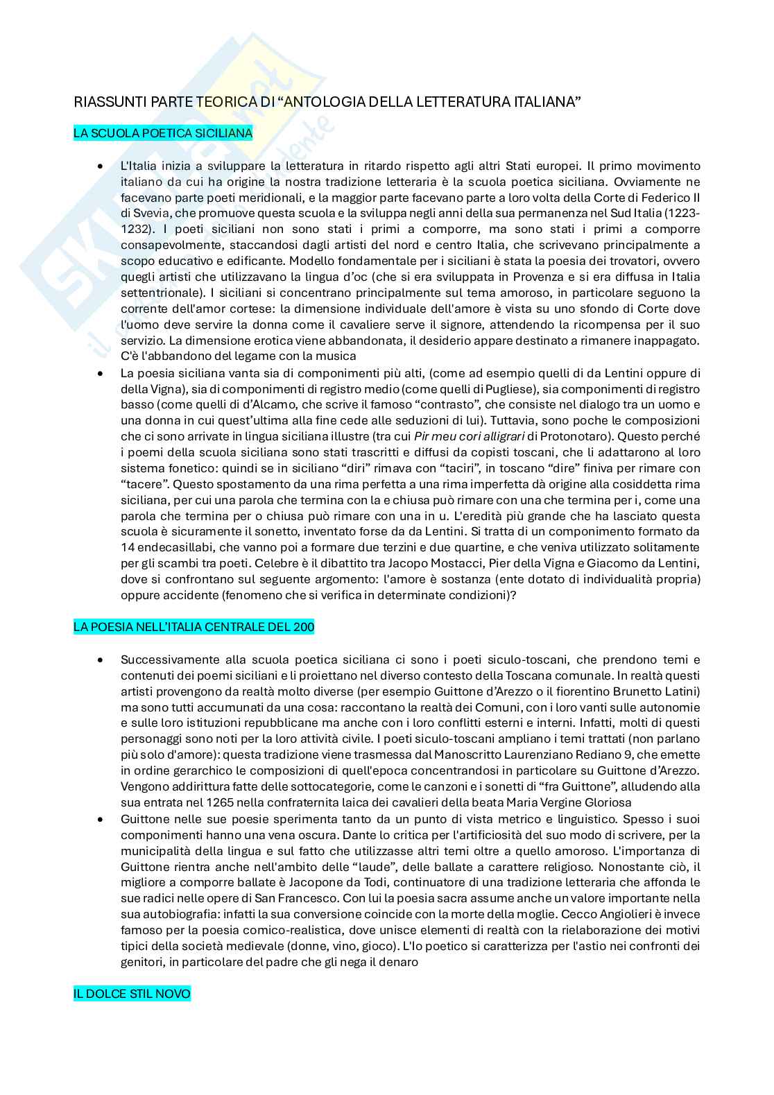 Appunti della parte teorica di Antologia della letteratura italiana Pag. 1