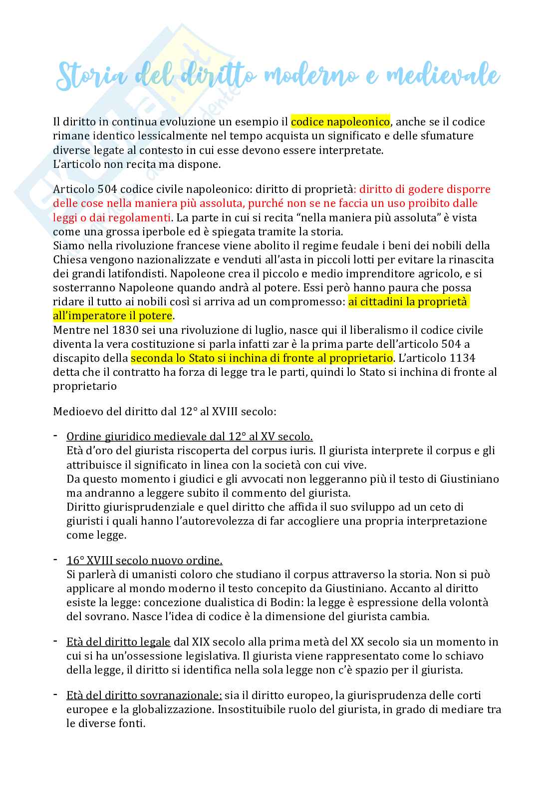 Storia del diritto medievale e moderno  Pag. 1
