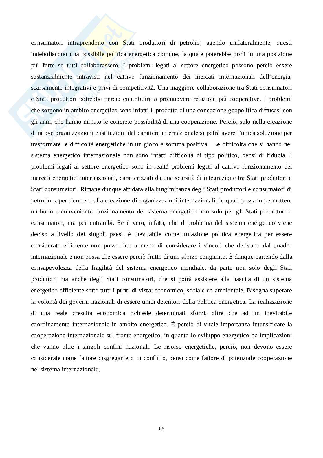 L'importanza del petrolio nel sistema delle relazioni internazionali: il ruolo dei paesi produttori e dei paesi consumatori. Pag. 66