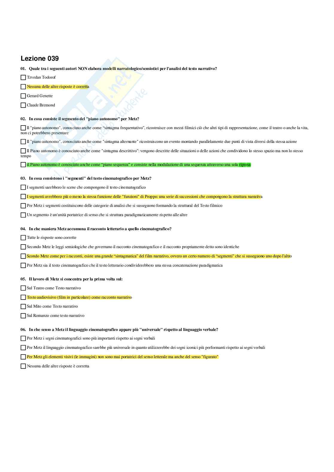 Paniere Semiotica e filosofia dei linguaggi - Risposte multiple - aggiornato (2026) Pag. 36