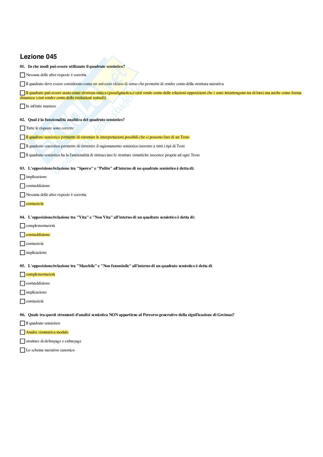 Paniere Semiotica e filosofia dei linguaggi - Risposte multiple - aggiornato (2026) Pag. 41