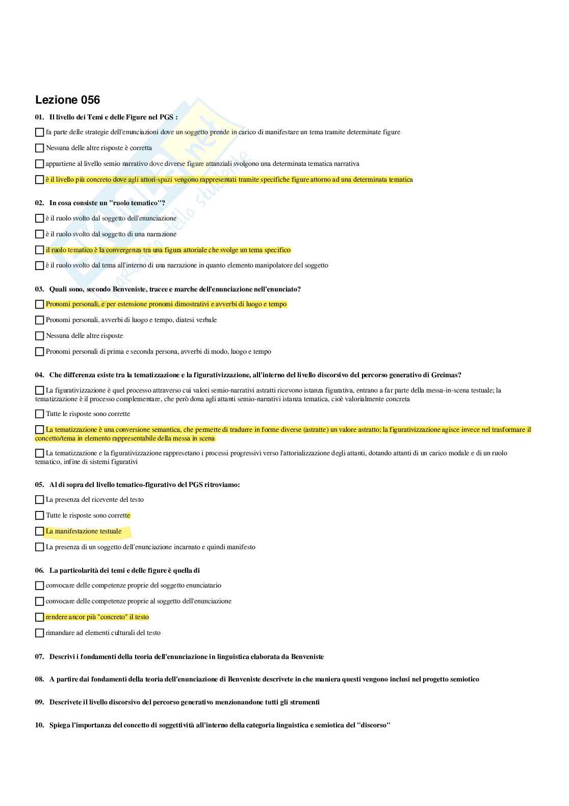 Paniere Semiotica e filosofia dei linguaggi - Risposte multiple - aggiornato (2026) Pag. 51
