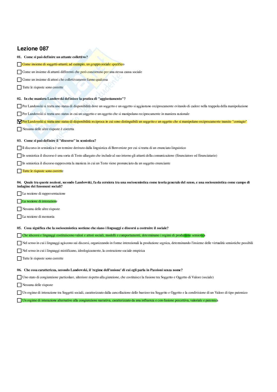 Paniere Semiotica e filosofia dei linguaggi - Risposte multiple - aggiornato (2026) Pag. 76