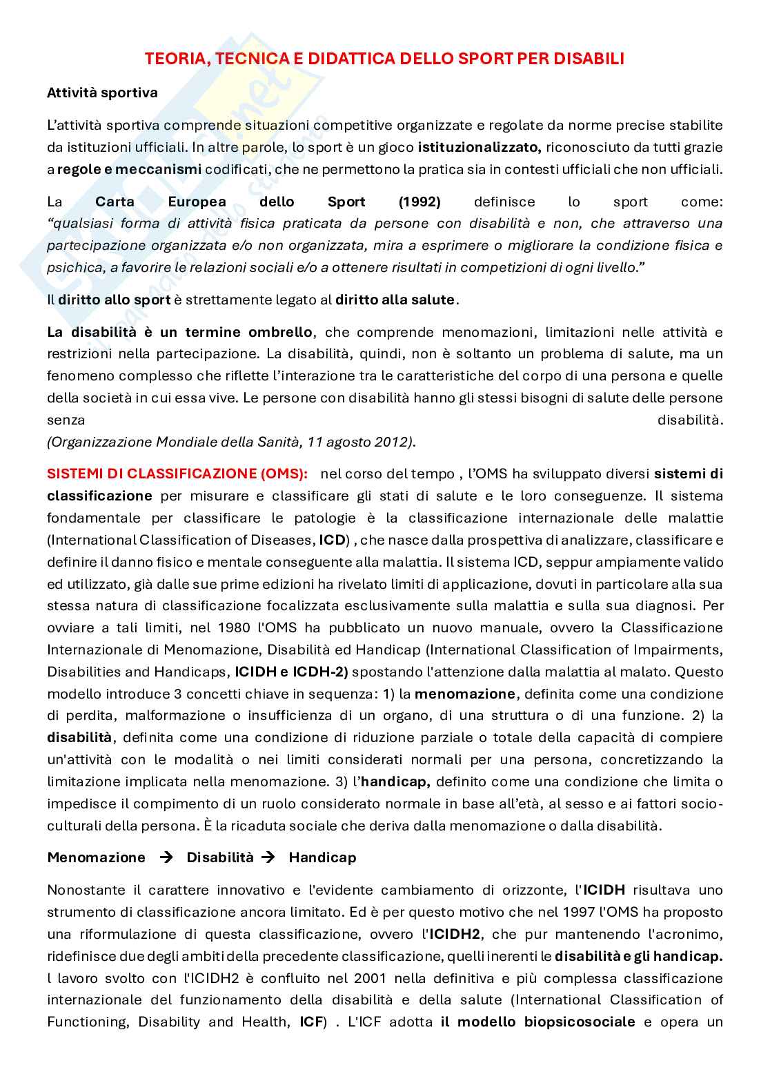 Teoria, tecnica e didattica dello sport per disabili Pag. 1