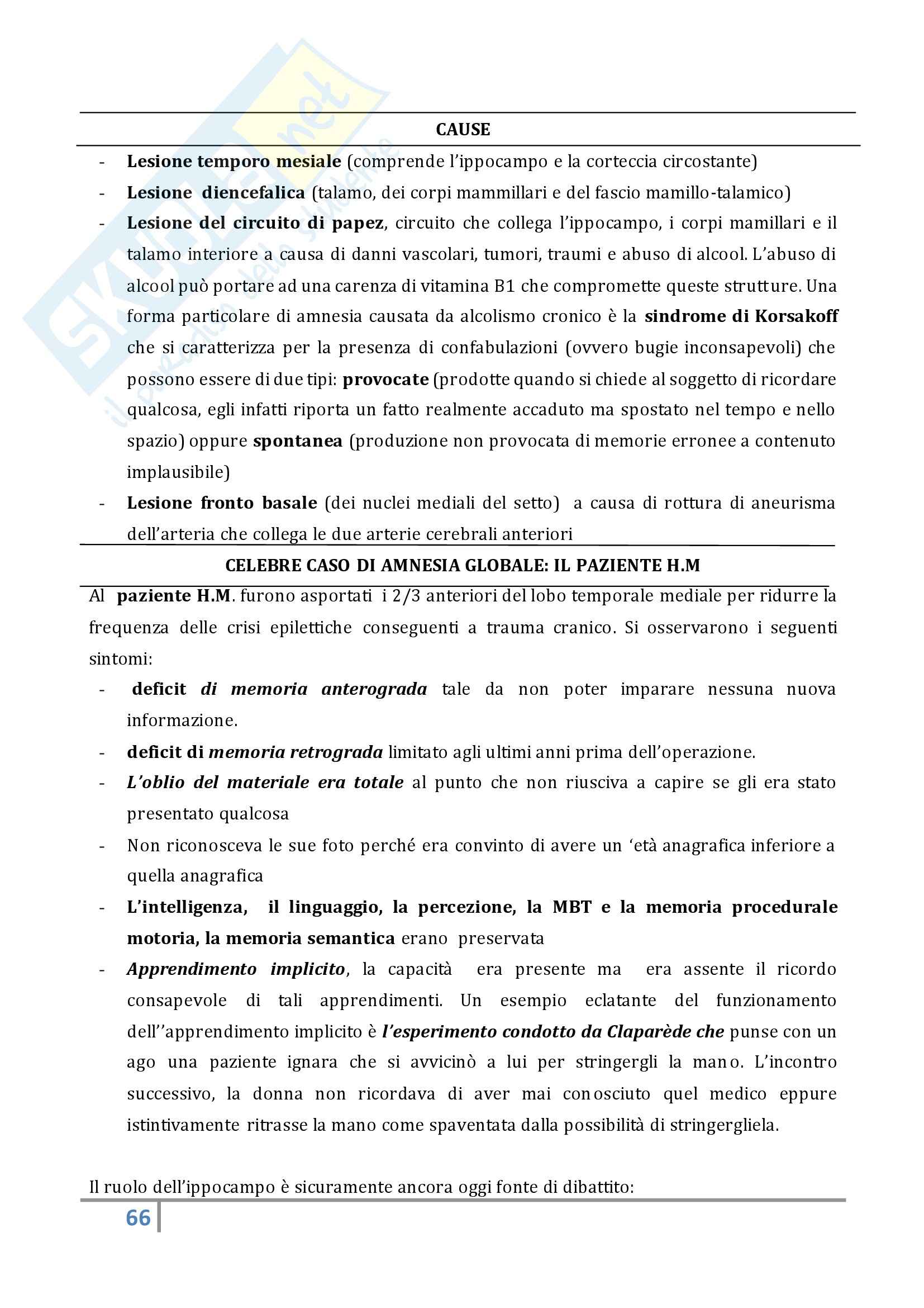Riassunto esame Nueropsicologia, prof. Quattropani, libro consigliato Manuale di neuropsicologia Pag. 66