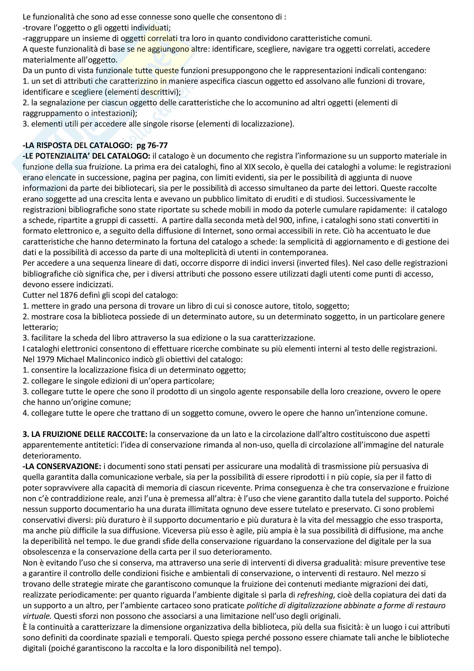 Riassunto esame Bibliografia e Biblioteconomia, prof. Groff, libro consigliato Manuale di Biblioteconomia, Montecchi Pag. 6