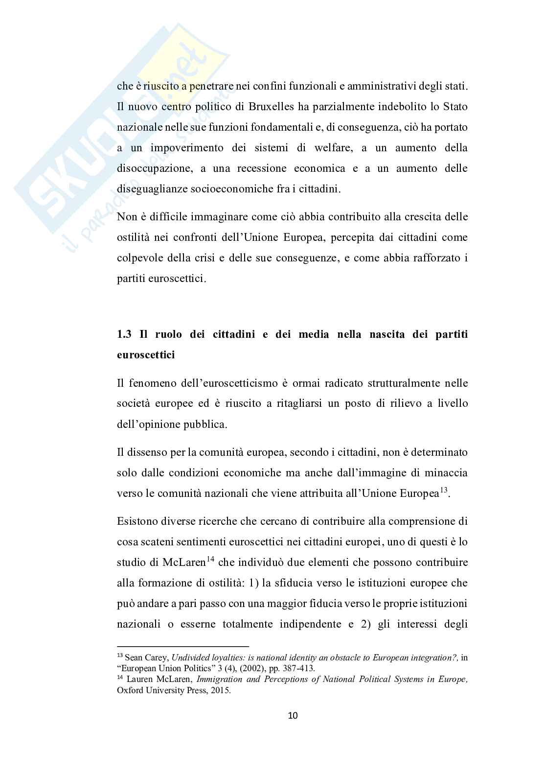 L’euroscetticismo e i principali partiti euroscettici italiani: Lega, Fratelli d’Italia e Movimento 5 Stelle  Pag. 11