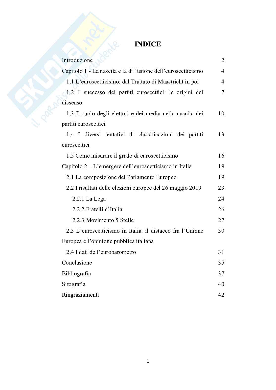 L’euroscetticismo e i principali partiti euroscettici italiani: Lega, Fratelli d’Italia e Movimento 5 Stelle  Pag. 2