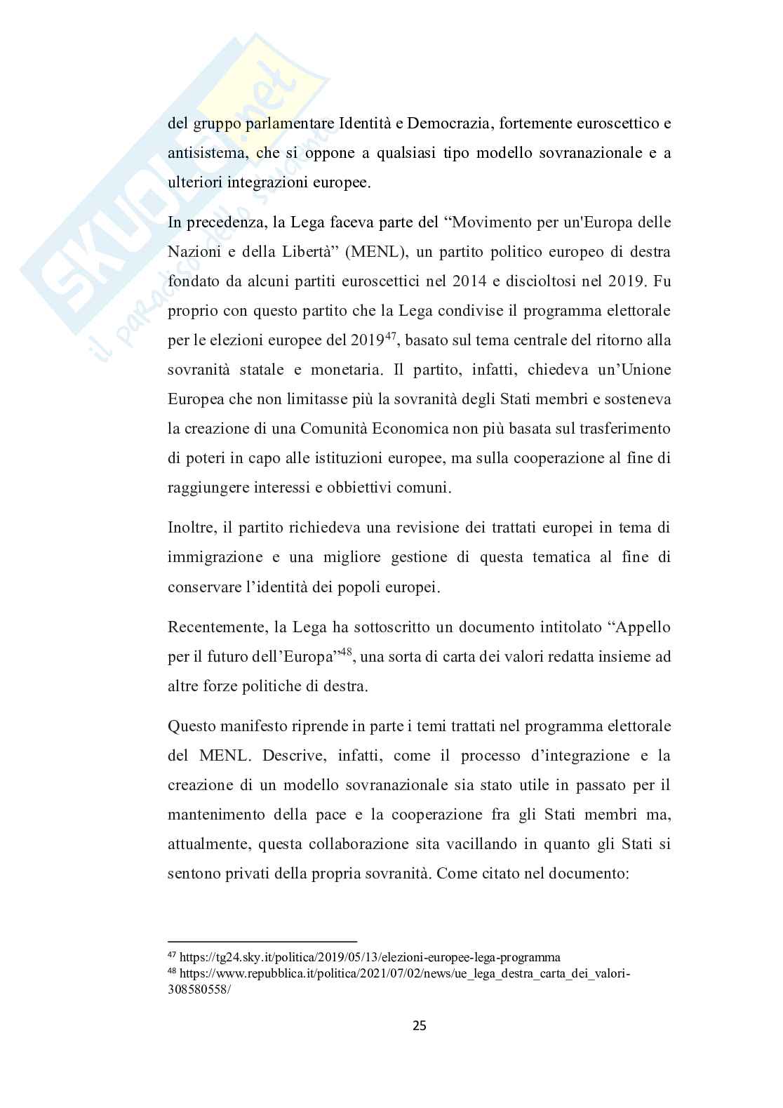 L’euroscetticismo e i principali partiti euroscettici italiani: Lega, Fratelli d’Italia e Movimento 5 Stelle  Pag. 26