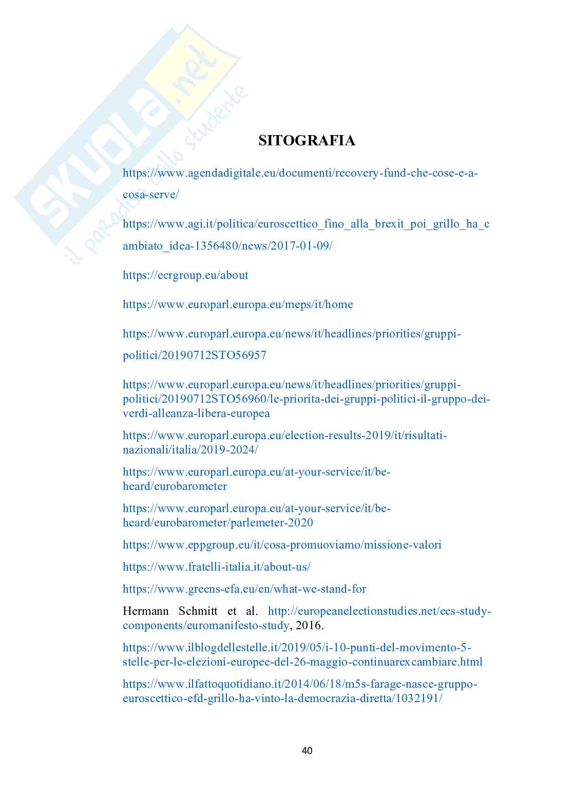 L’euroscetticismo e i principali partiti euroscettici italiani: Lega, Fratelli d’Italia e Movimento 5 Stelle  Pag. 41