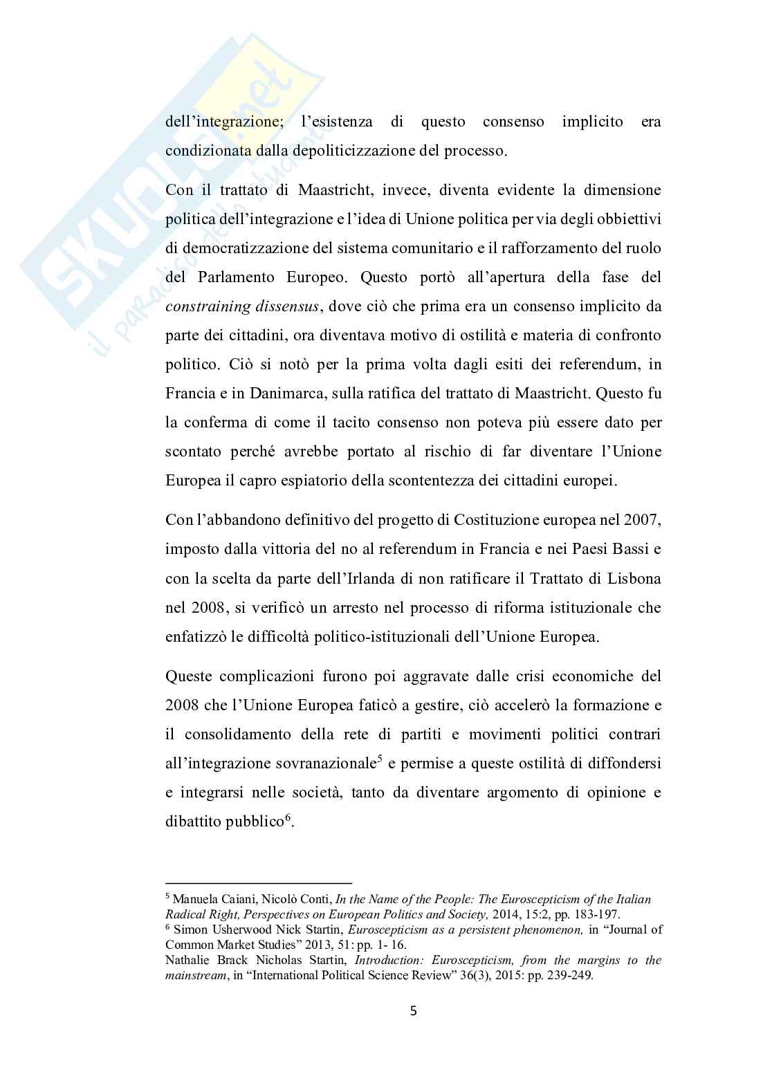 L’euroscetticismo e i principali partiti euroscettici italiani: Lega, Fratelli d’Italia e Movimento 5 Stelle  Pag. 6