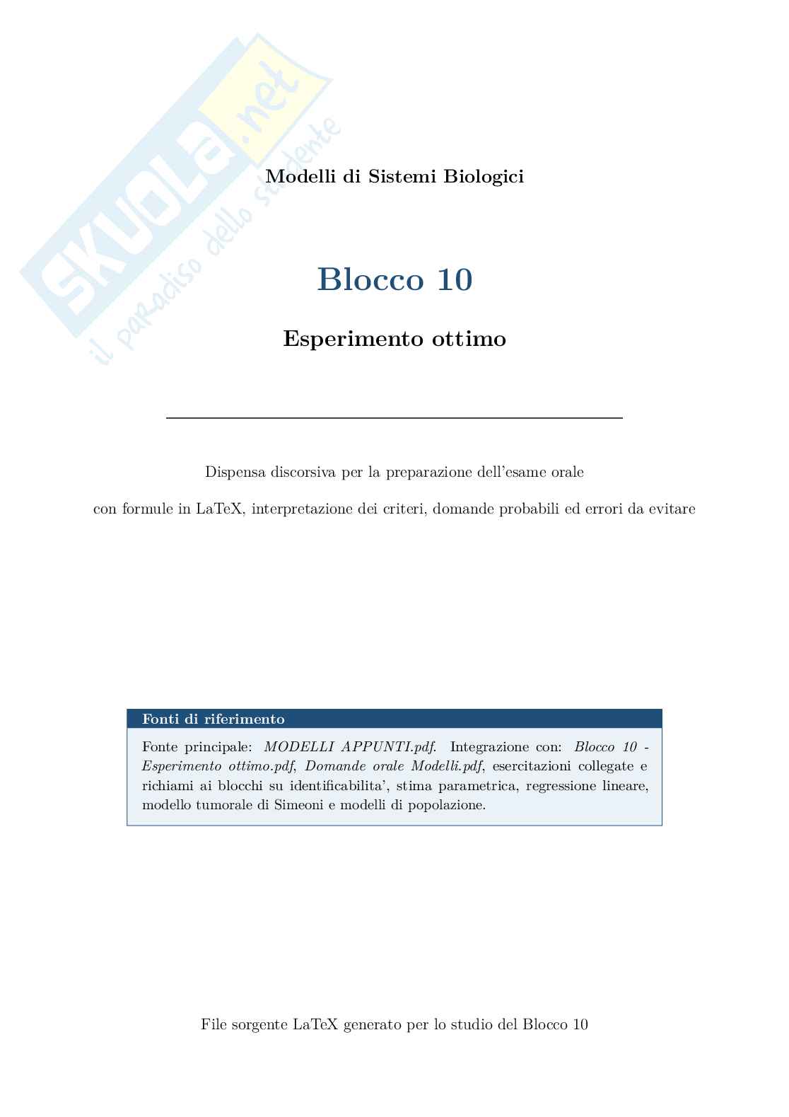 Blocco 10: esperimento ottimo Pag. 1