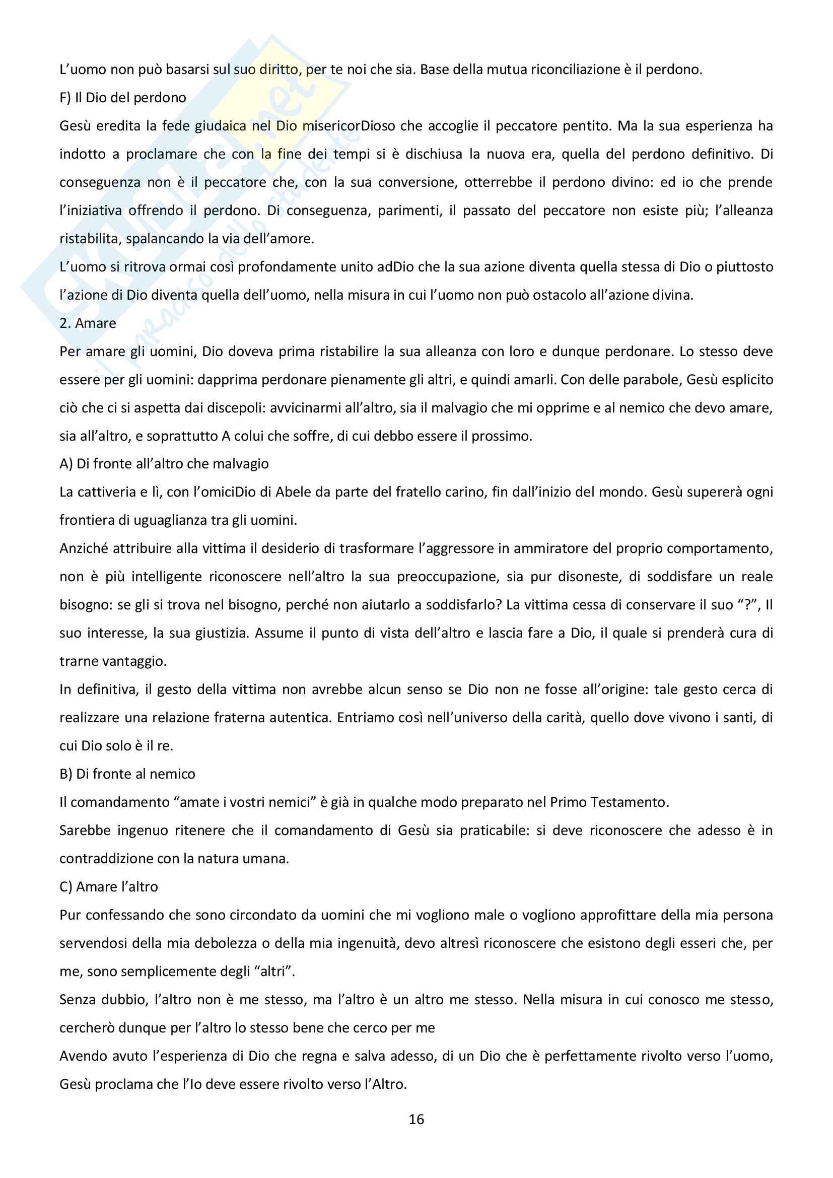 Riassunto esame di Teologia 3, prof. Guenzi, testo consigliato: Agire Secondo Il Vangelo Pag. 16