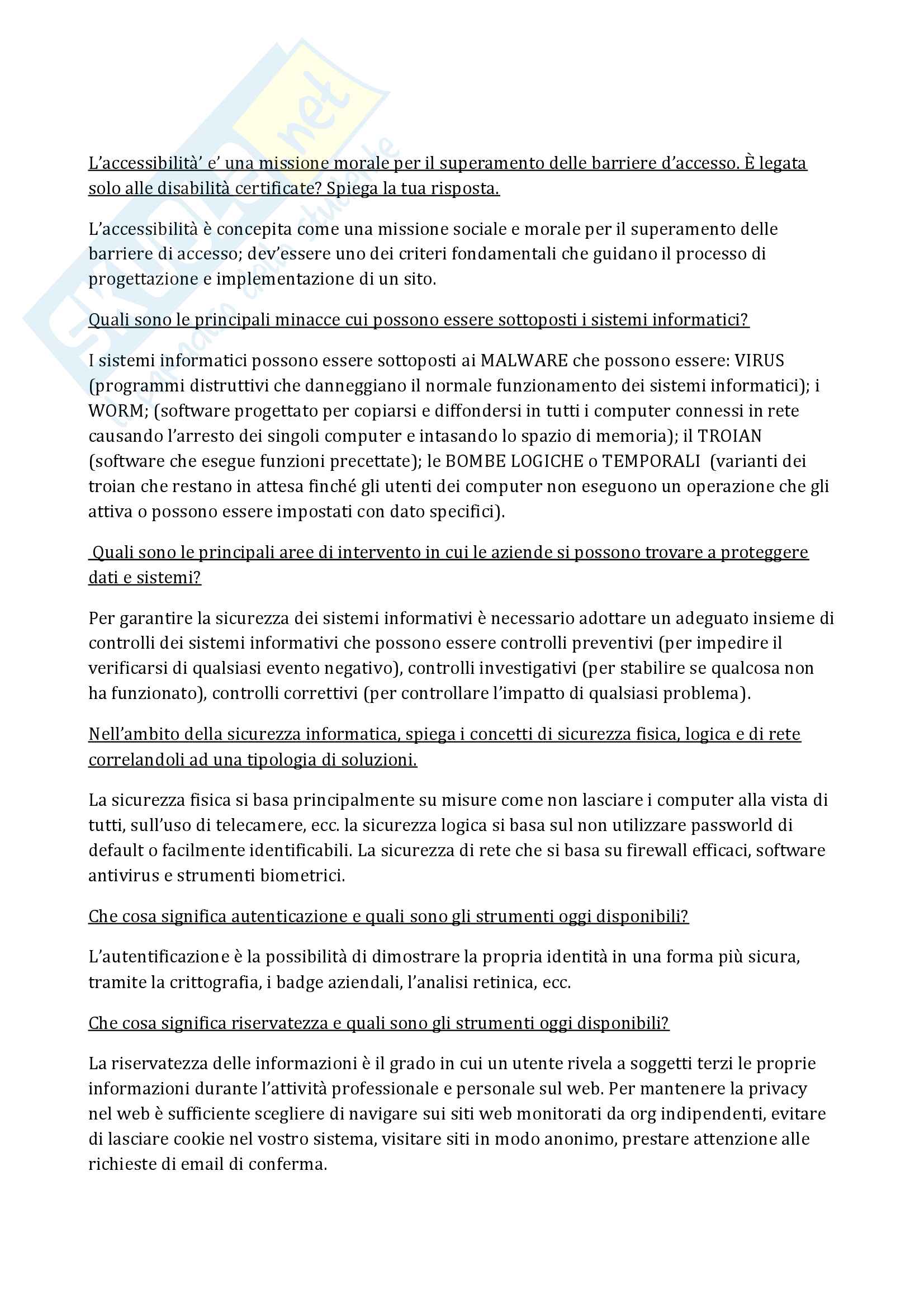 Domande e Risposte Informatica generale, Longo (libro consigliato ICT e sistemi informativi) Pag. 21