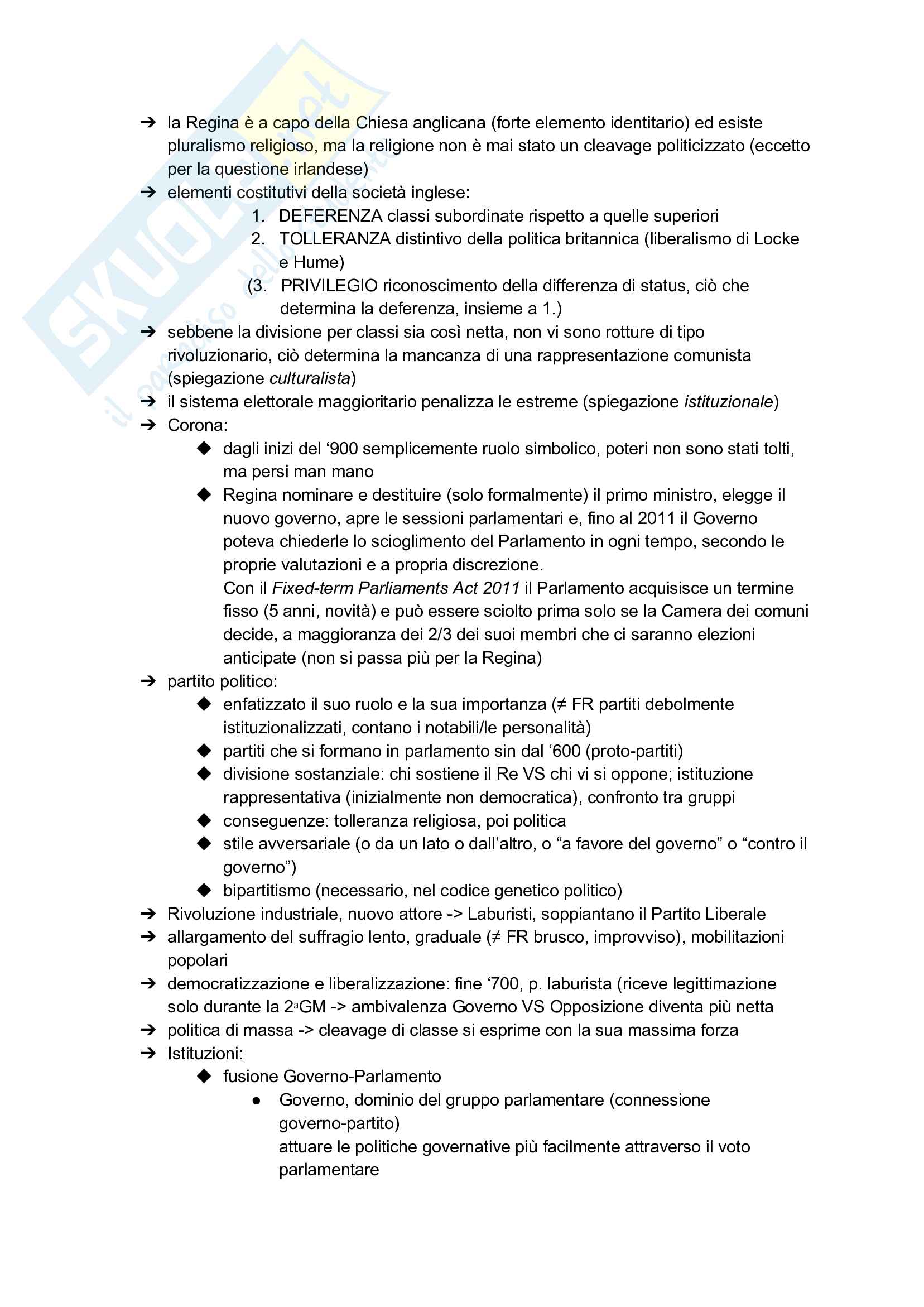 Appunti Politica comparata + Schema fratture (Lipset/Rokkan) Pag. 31