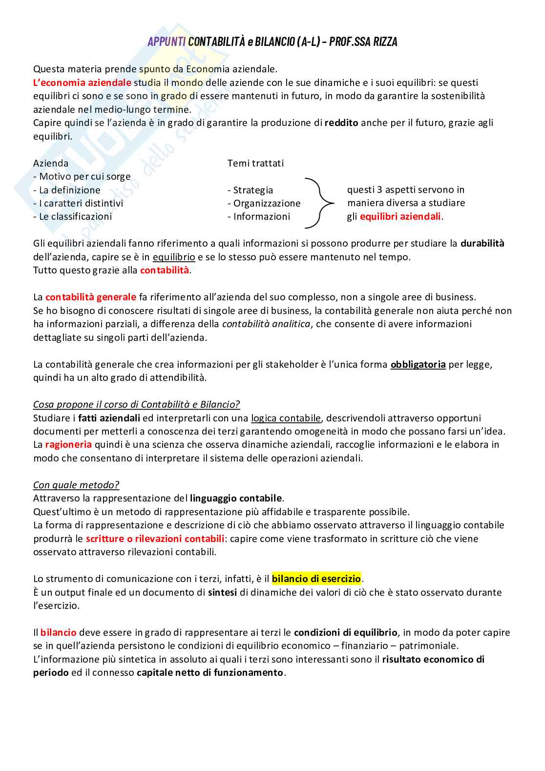 Riassunto esame Economia e gestione delle imprese, Prof. Rizza Carmela, libro consigliato Tutto ciò che si è trattato a lezione (e argomento di esame), Slides approfondite Pag. 1