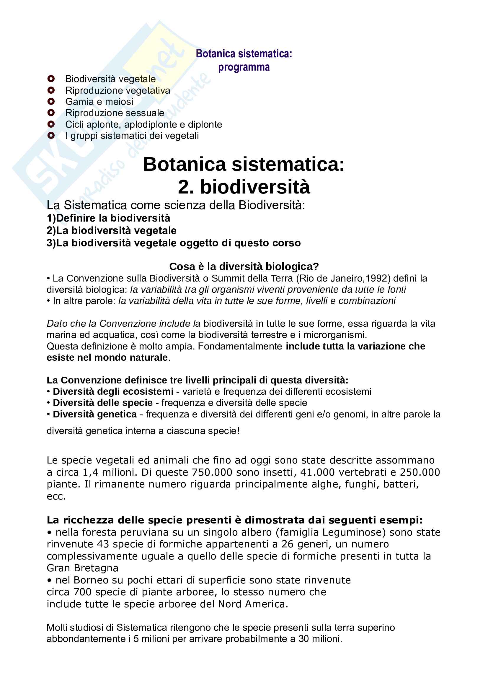 Botanica Sistematica: Riassunti completi Pag. 1