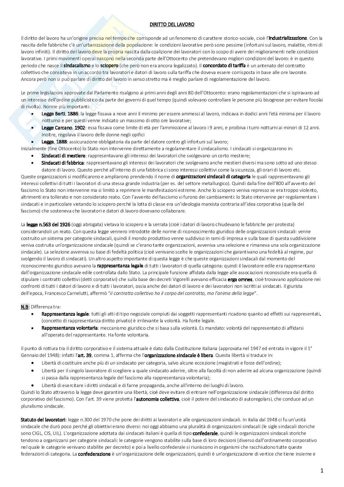 Diritto del lavoro Pag. 1