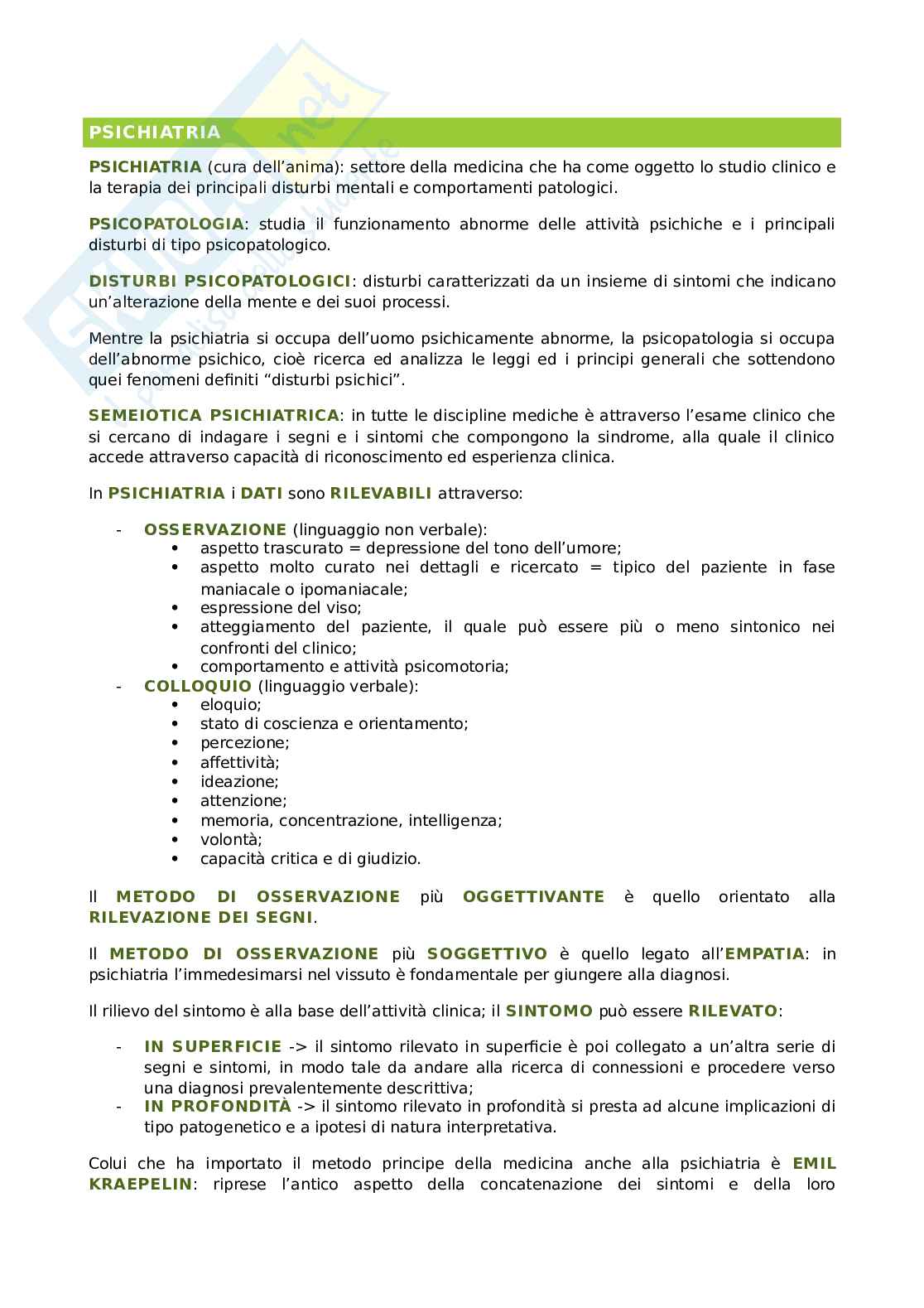 Riassunto esame Psichiatria, Prof. Serafini Gianluca, libro consigliato Elementi di psichiatria, Bogetto, Maina, Albert Pag. 1