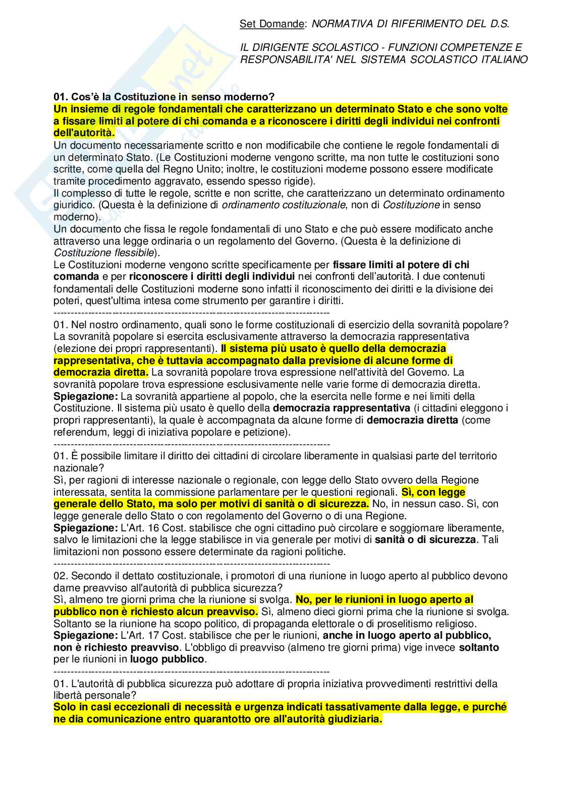 Domande e risposte: Normativa di riferimento del D.S. — Il Dirigente Scolastico: funzioni, competenze e responsabilità Pag. 1