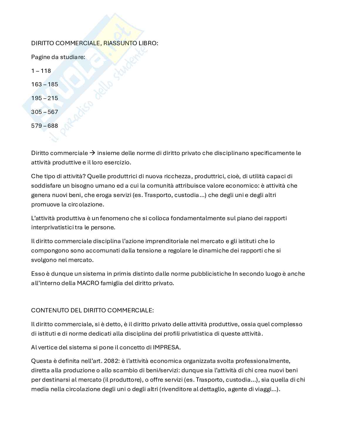 Riassunto esame Diritto commerciale, Prof. Cusa Emanuele, libro consigliato Manuale di diritto commerciale , Marco Cian Pag. 1