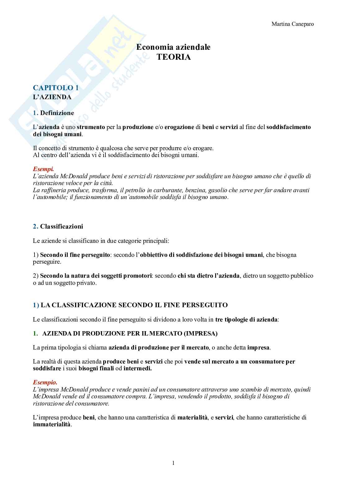 Economia aziendale – Parte 1 – Teoria (azienda, equilibri, bilancio, contabilità) Pag. 1