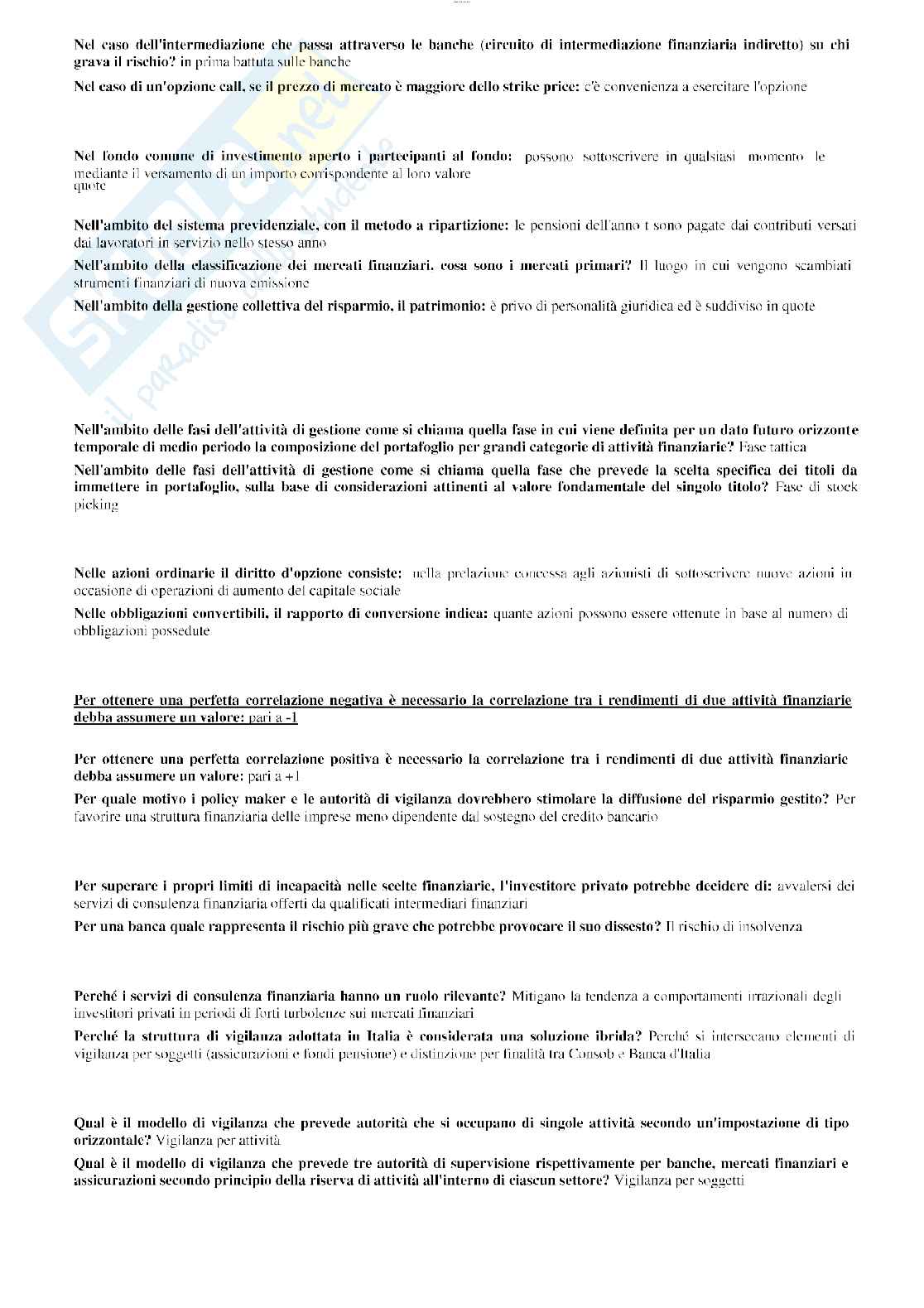 Risposte domande chiuse di Economia degli intermediari aggiornate al 2023 Pag. 16