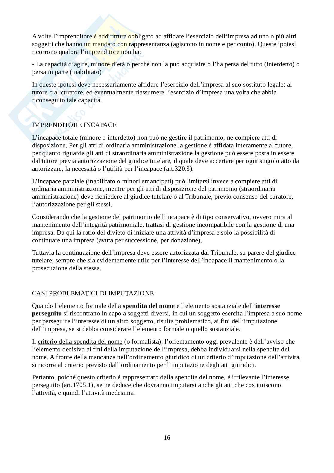 Riassunto esame Diritto commerciale , Prof. Sarti Davide, libro consigliato Diritto commerciale, volume I e III, Marco Cian Pag. 16