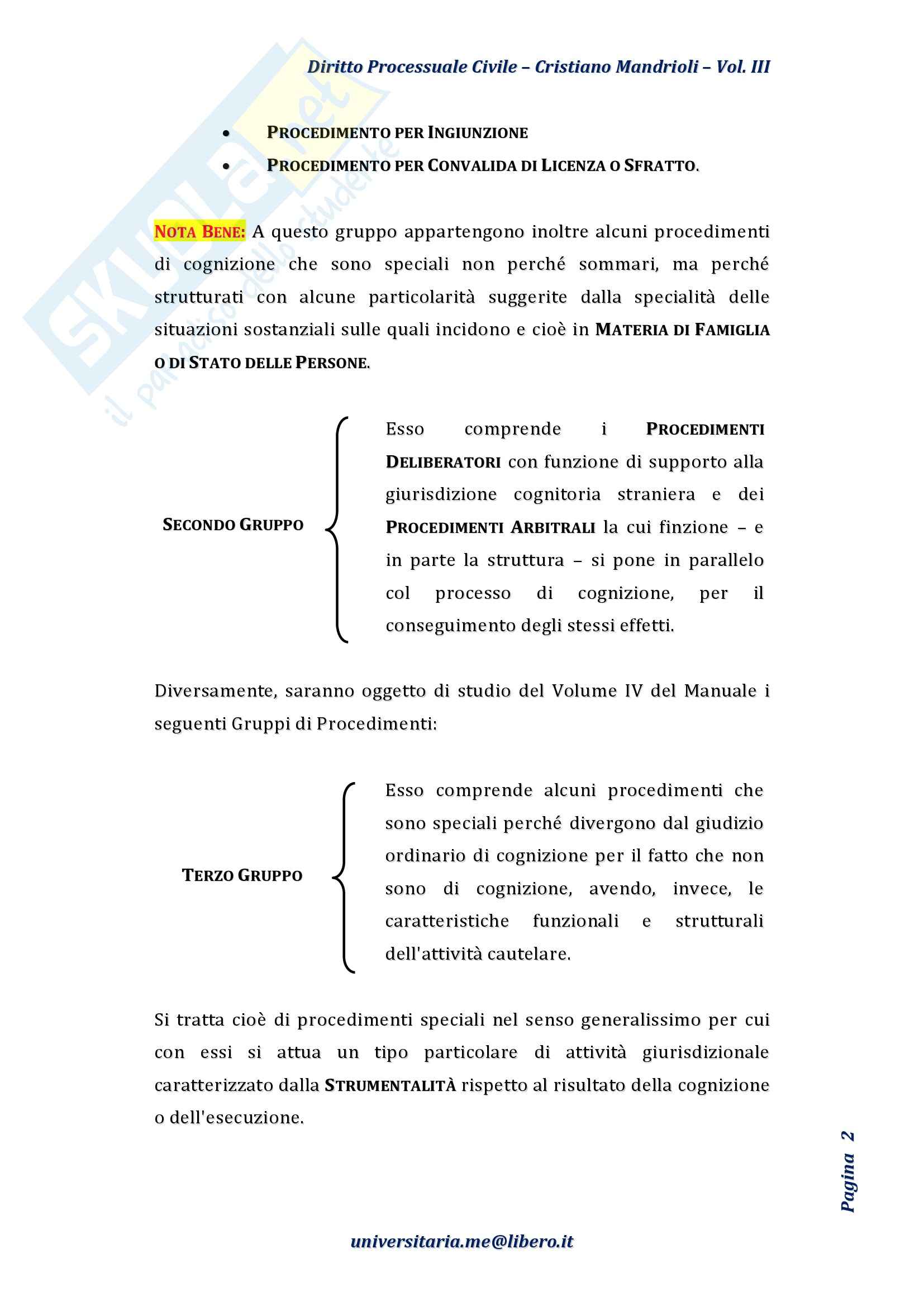 Riassunto esame Diritto Processuale Civile II, Prof. Rampazzi, libro consigliato Diritto processuale civile, Mandrioli, Vol. III Pag. 2