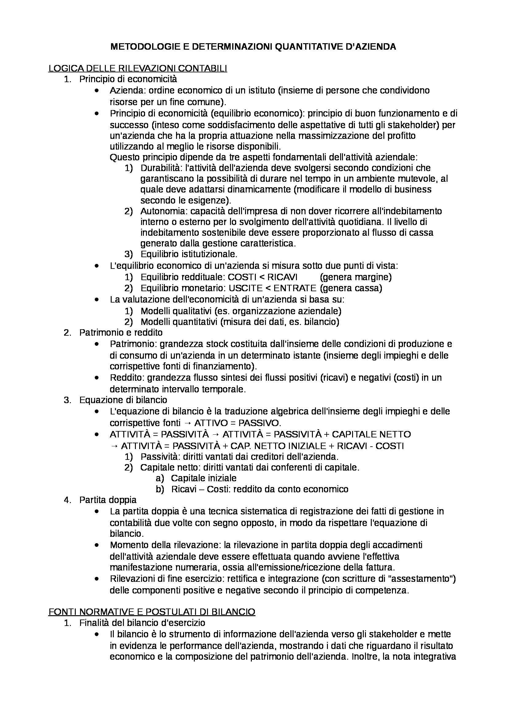 Metodologie e determinazioni quantitative d'azienda - Appunti Pag. 1