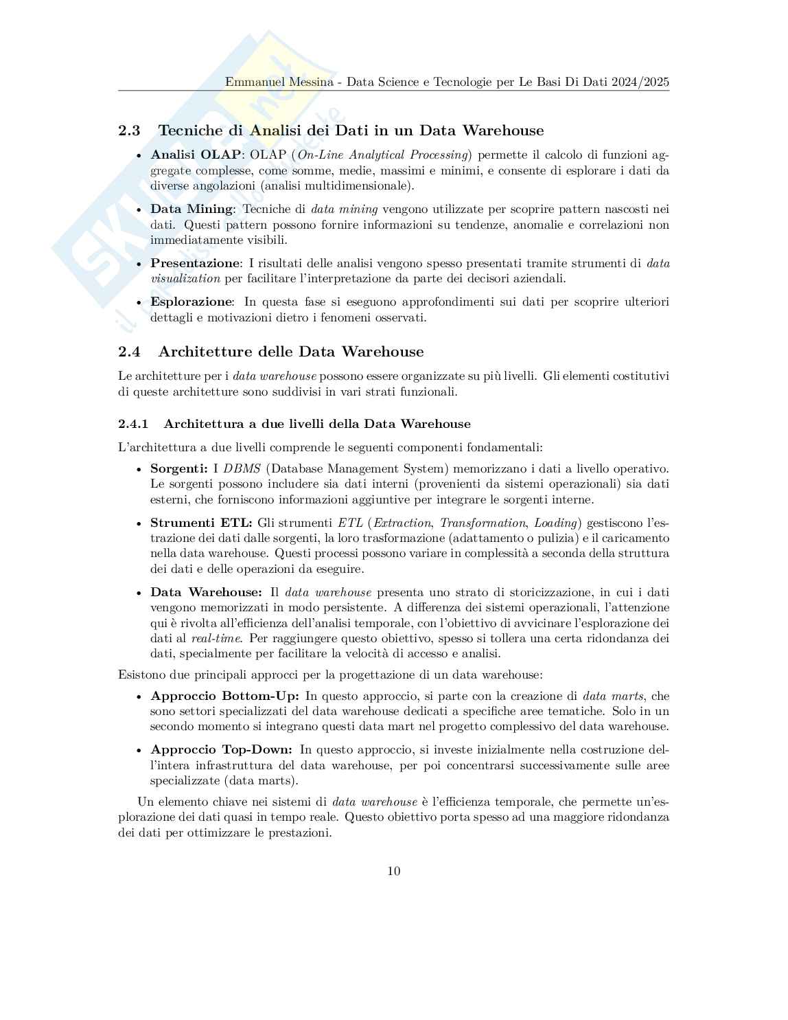 Data Science e tecnologie per le basi di dati - Appunti completi (Data Warehouse, Data Mining, DBMS, NoSQL) Pag. 11