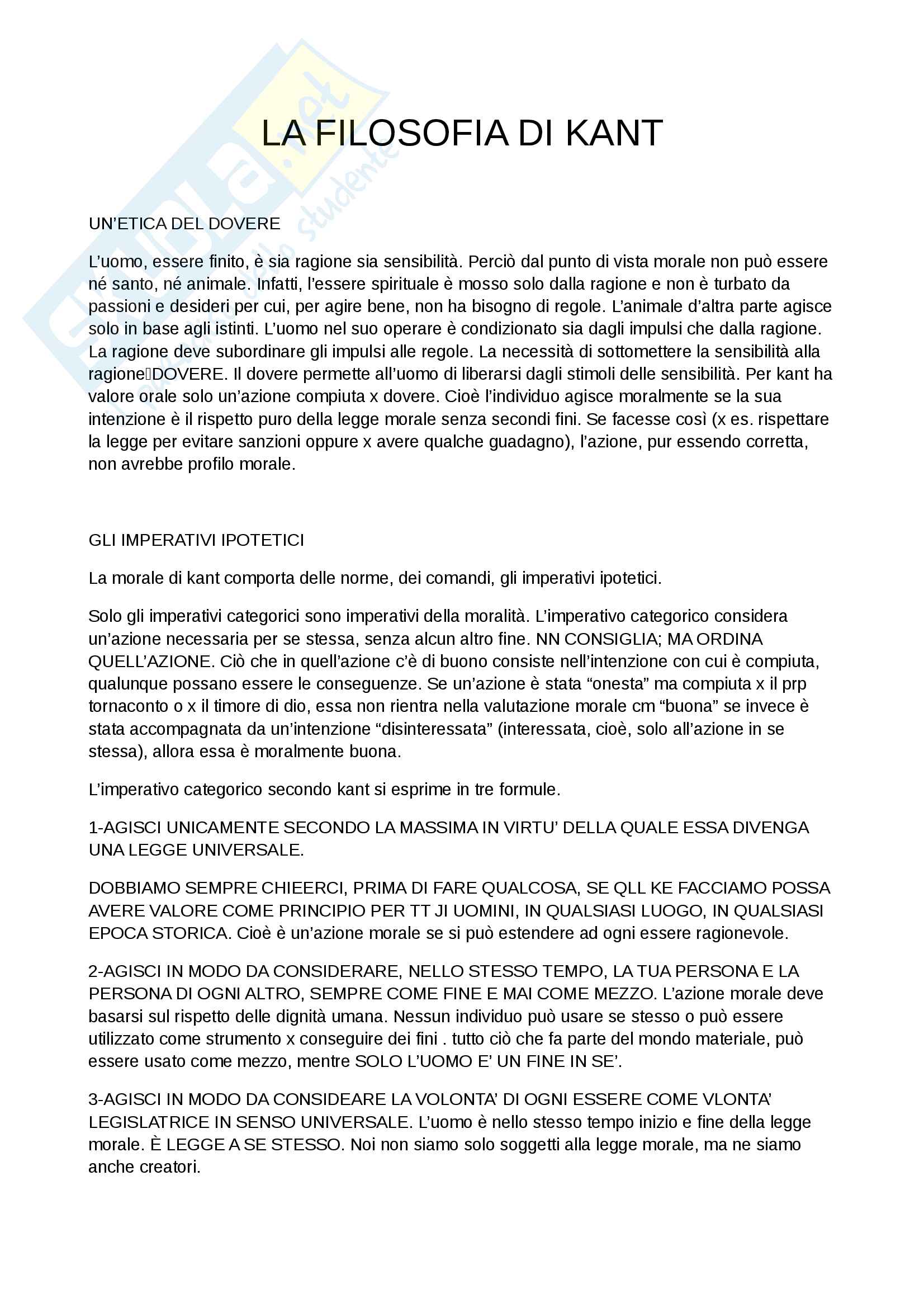 Filosofia di Kant: Appunti di filosofia